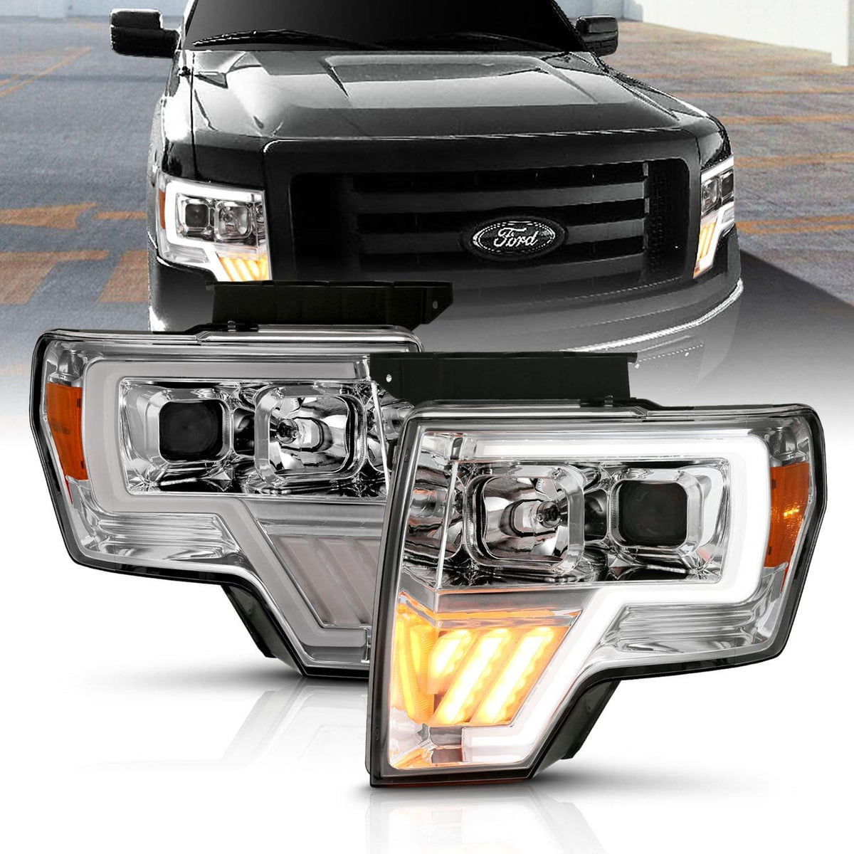 Black Projector Headlights LED Bar and Turn Signal Set C32086