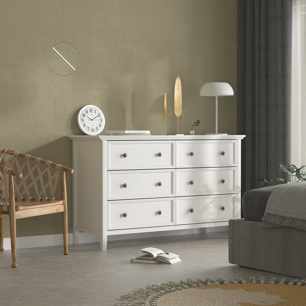 White 6 Drawer Solid Wood Dresser I652154