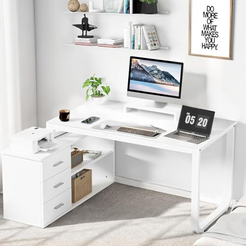 55 Inch Reversible L Shaped Computer Desk with 3 Drawers O332039