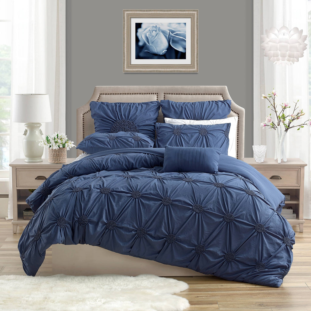Pale Blue Ruched Duvet Cover Set Full/Queen Q2206
