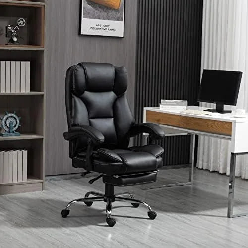 Black PU Leather Reclining Office Chair with Footrest Z3936