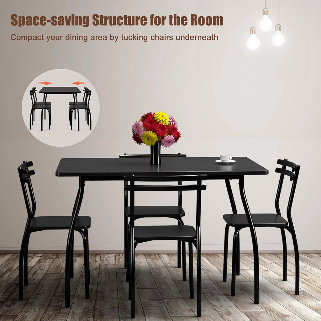 Modern Metal and Wood Rectangular Dining Table Set with 4 Chairs U4216