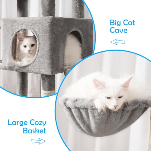 Smoky Gray 60 inches Cat Tree Tower with Scratching Posts H718613