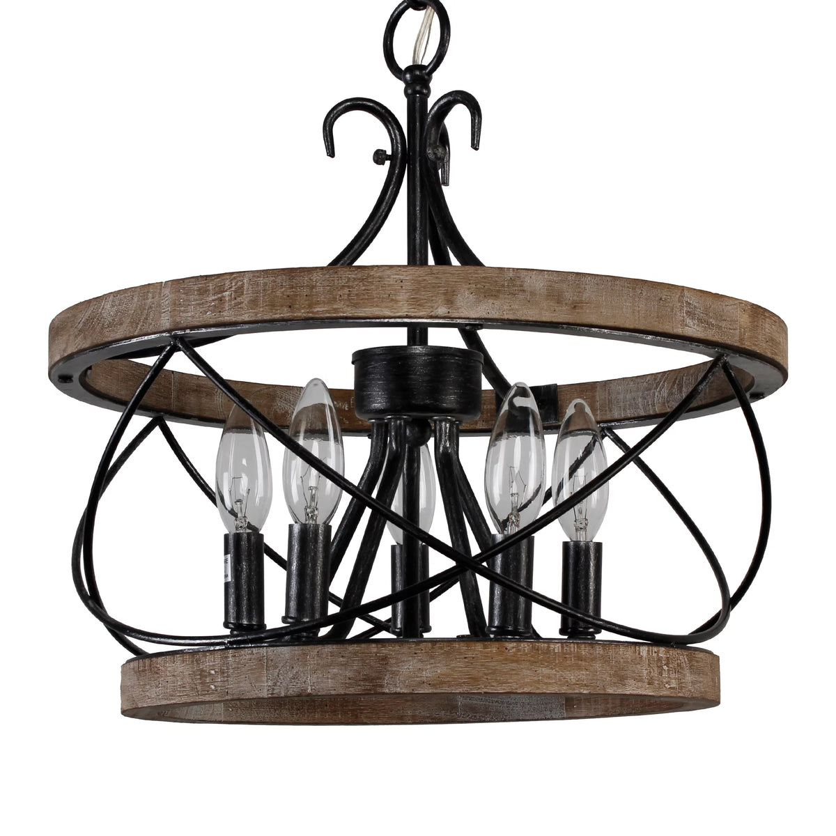 5-Light Rustic Pendant Light Adjustable Height Distressed Wood Caged Chandelier Q160444