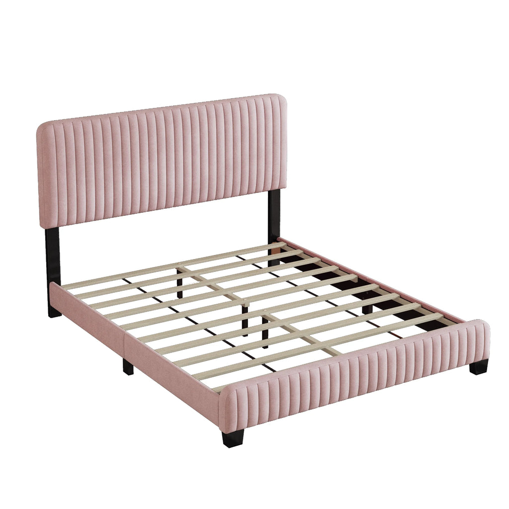 Pink Velvet Upholstered Platform Bed D579025