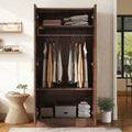 2-Door Wooden Wardrobe Armoire with 3 Adjustable Shelves and Hanging Rod, Brown M412820