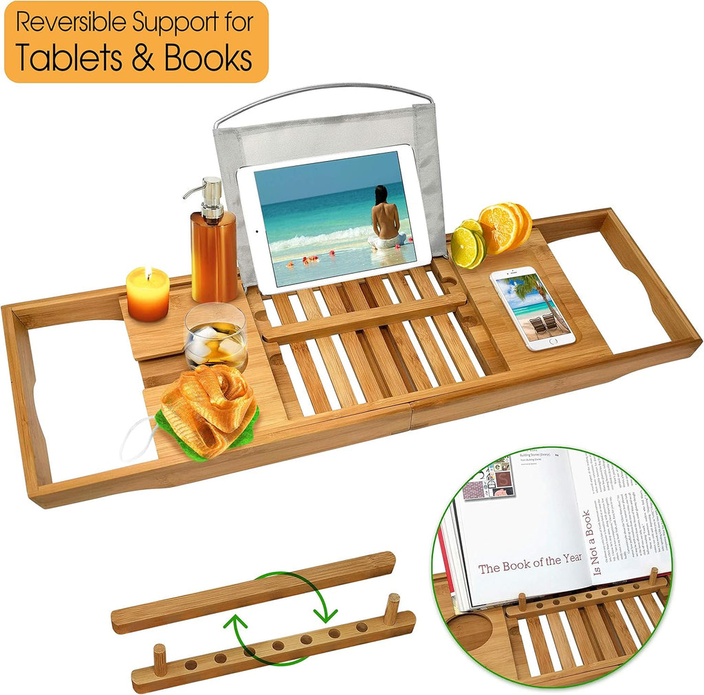 Wooden Bamboo Bathtub Tray with Wine Holder, Pack of 2 T554051