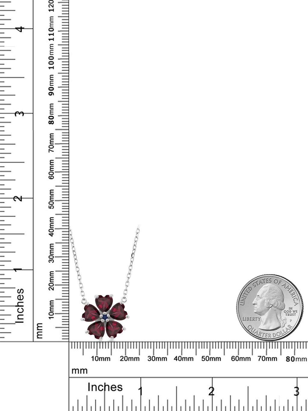 925 Sterling Silver Red Rhodolite Garnet and Blue Sapphire Pendant Necklace with 18 inch Chain T6551