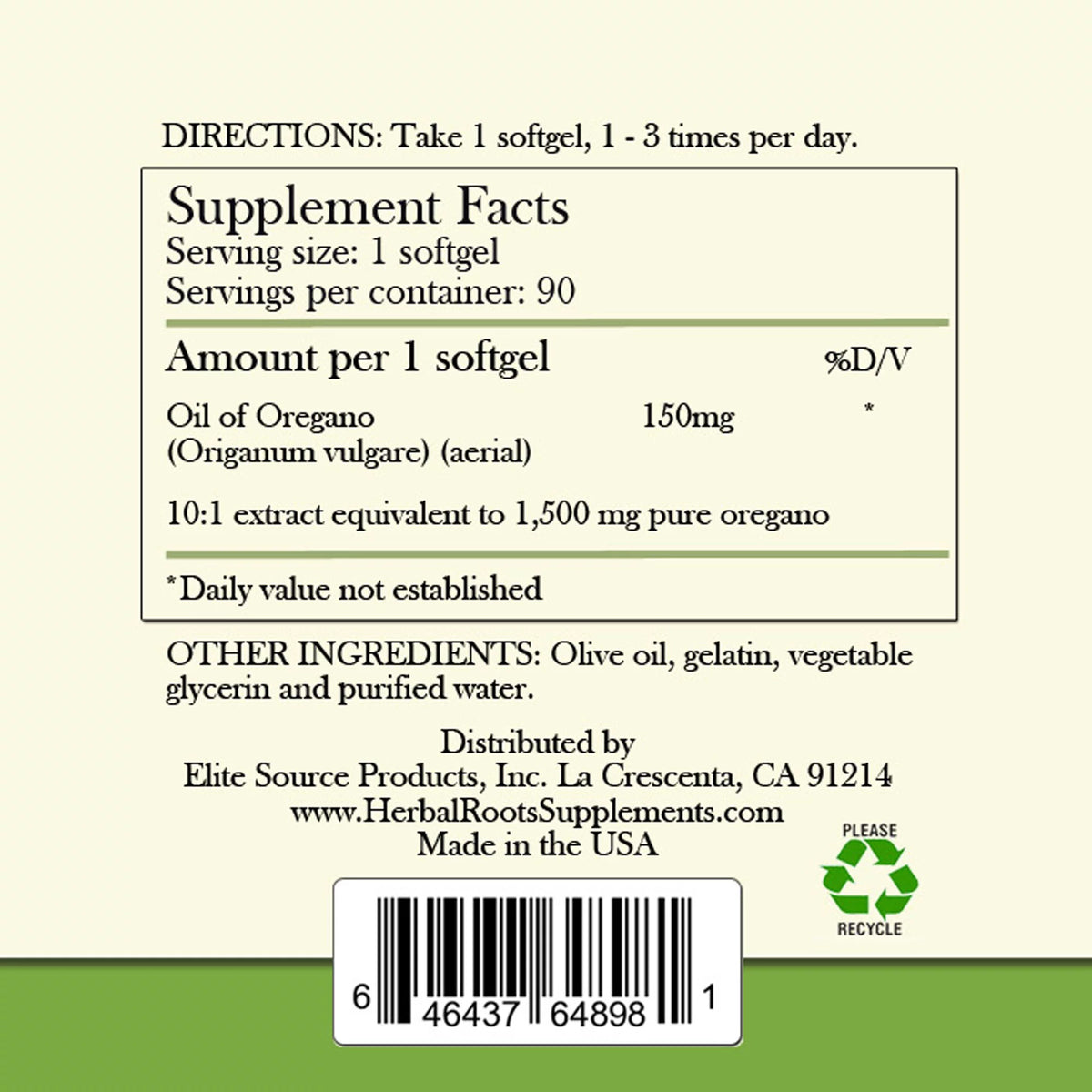 Oregano Oil 90 Count Soft Gel Capsules F4044