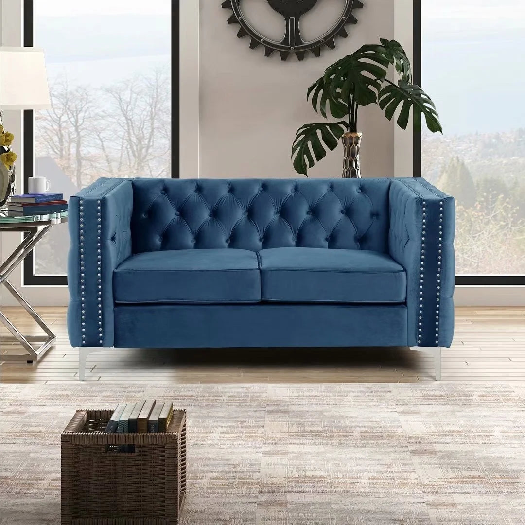 Blue Velvet Loveseat with Iron Legs U198253