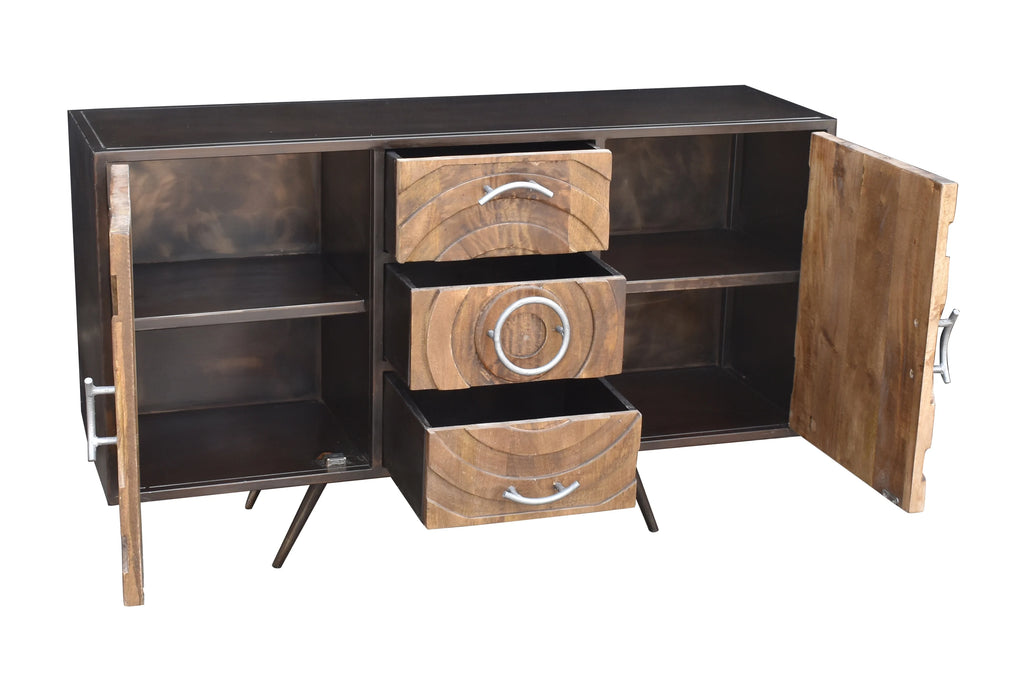 Recycled Mango Wood and Metal Buffet with 3 Drawers and 2 Doors I8054