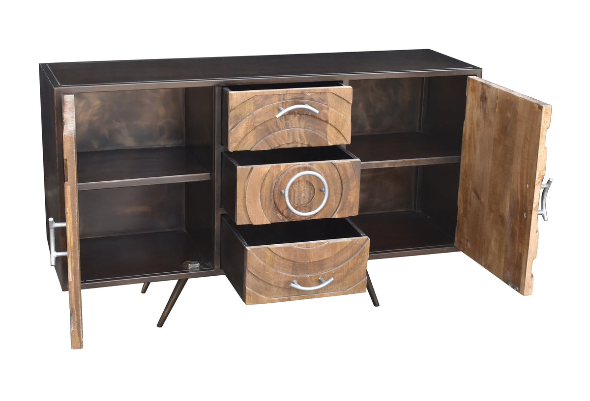 Recycled Mango Wood and Metal Buffet with 3 Drawers and 2 Doors I8054