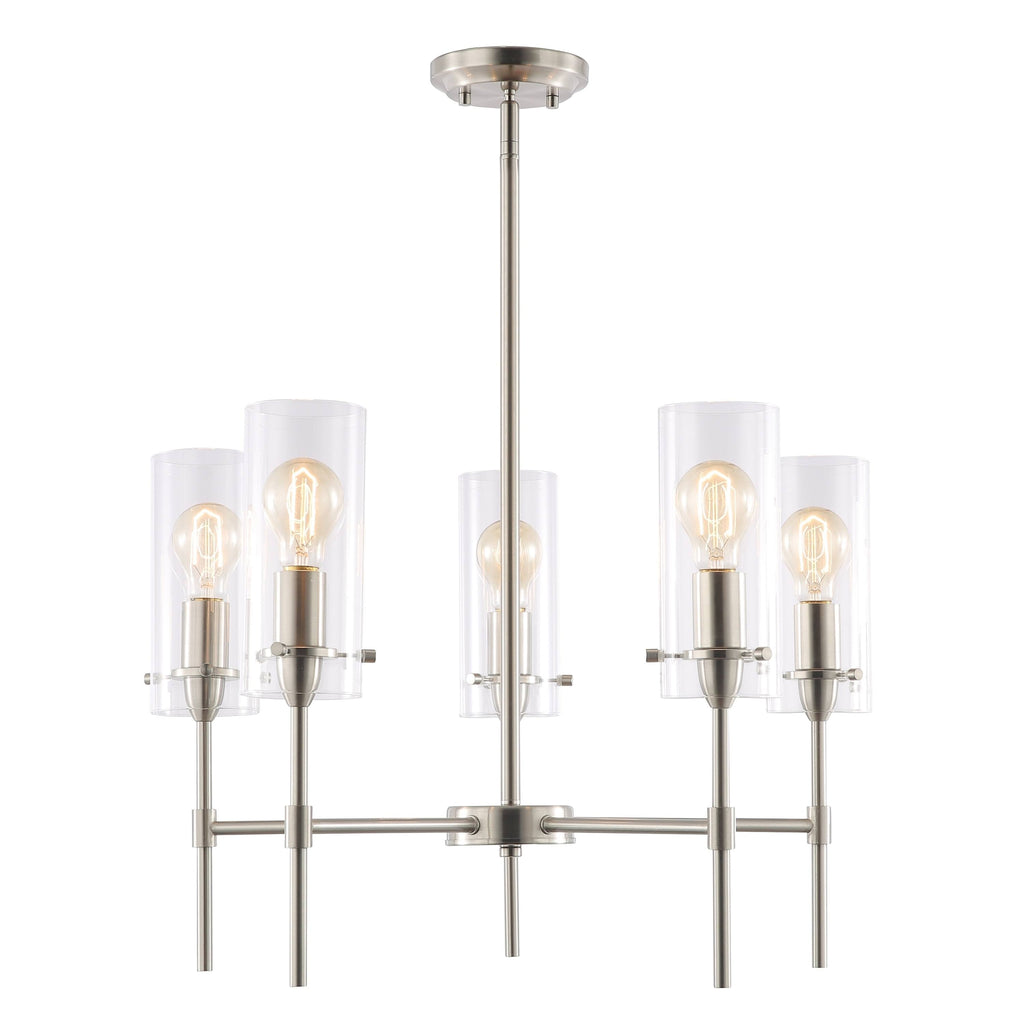 Satin Nickel 5-Light Chandelier Pendant with Clear Glass Shades U114