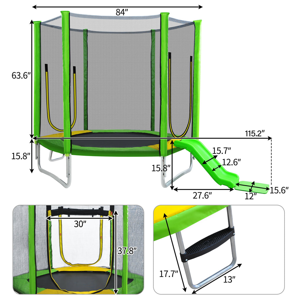 7FT Kids Trampoline with Safety Enclosure Net F762871