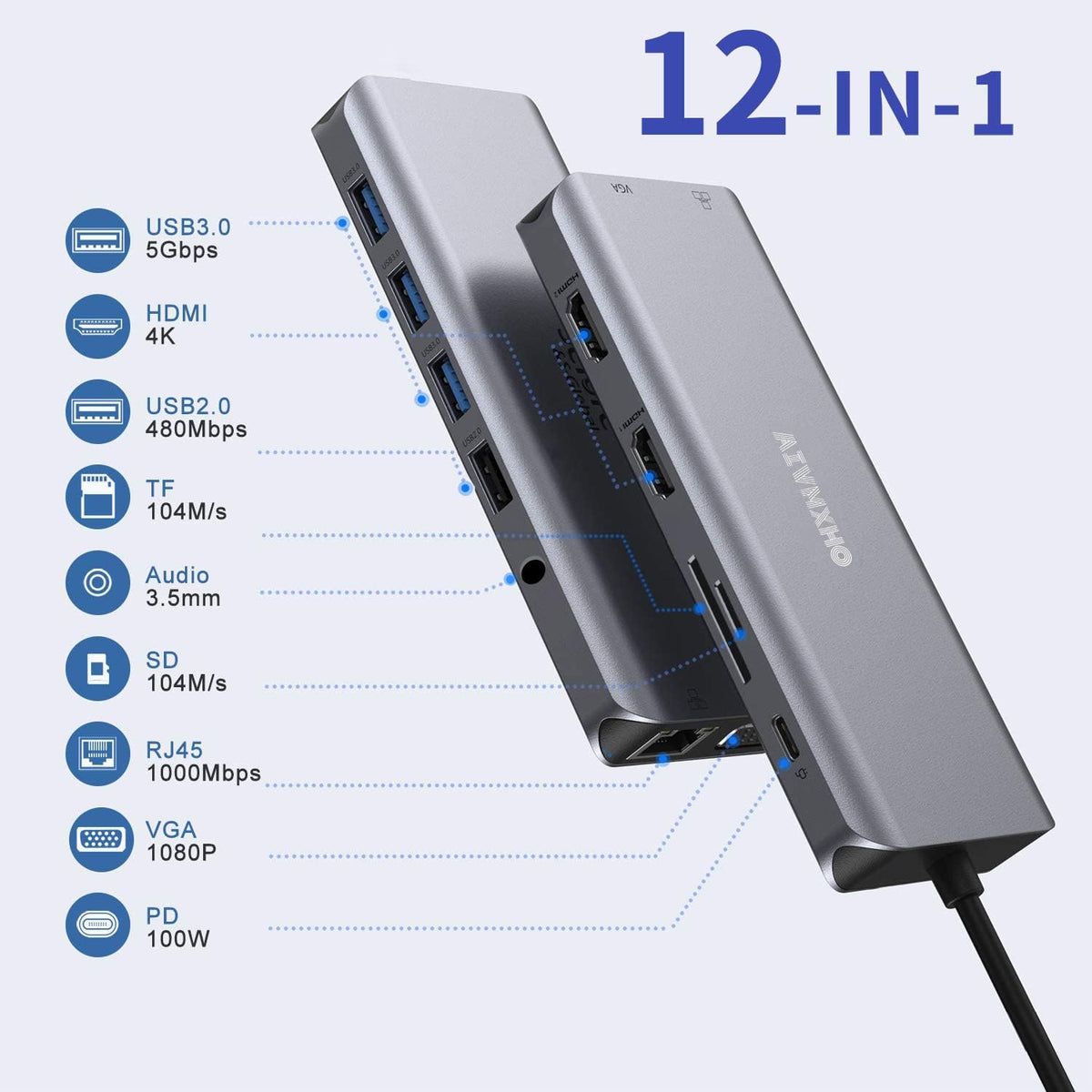 12-in-1 USB C Docking Station with Dual 4K HDMI N138159