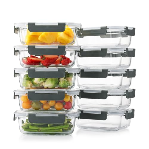 10 Pack 22 Oz Glass Meal Prep Containers with Lids, Gray B213266