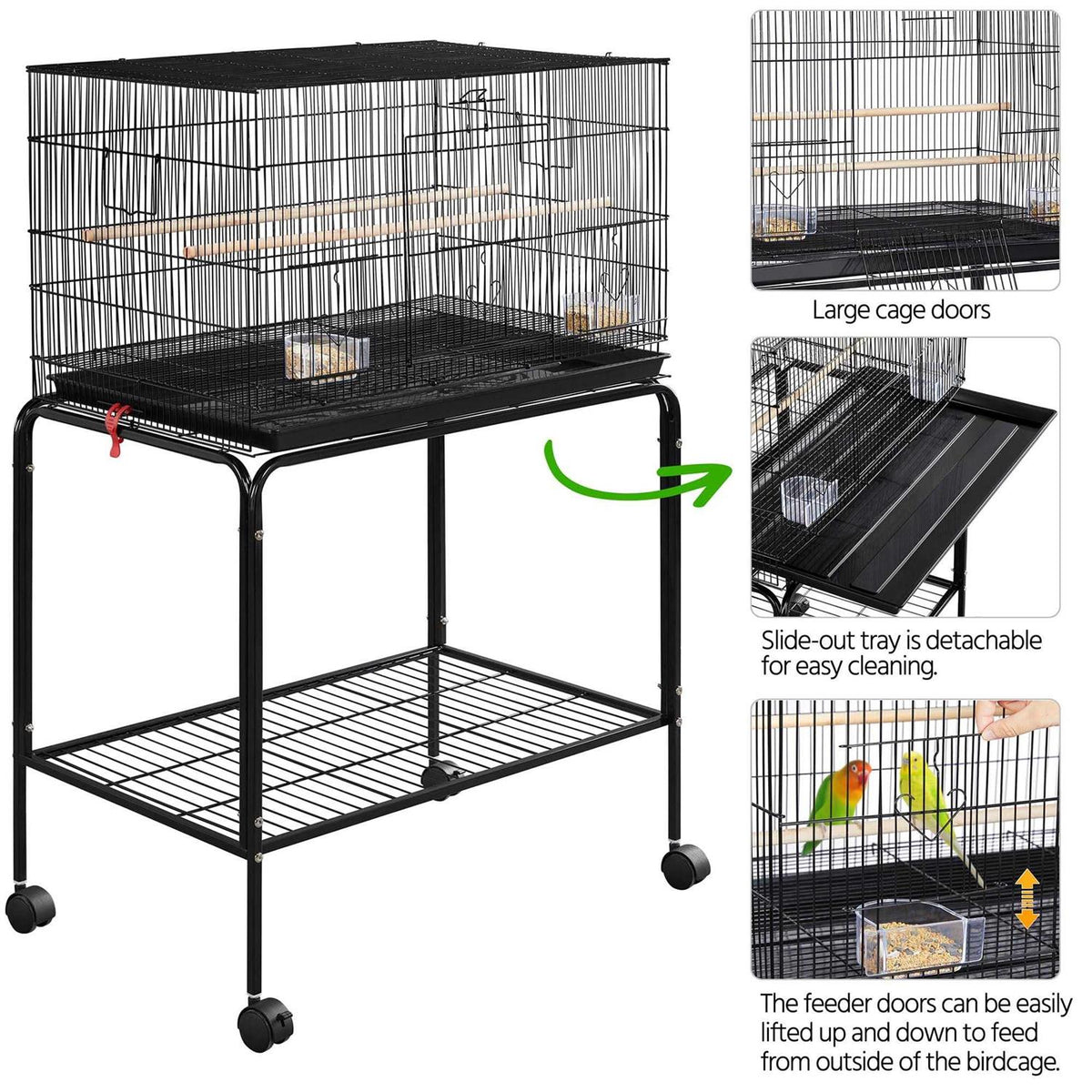 47 Flight Cage with Slide-Out Tray and Rolling Stand U2230