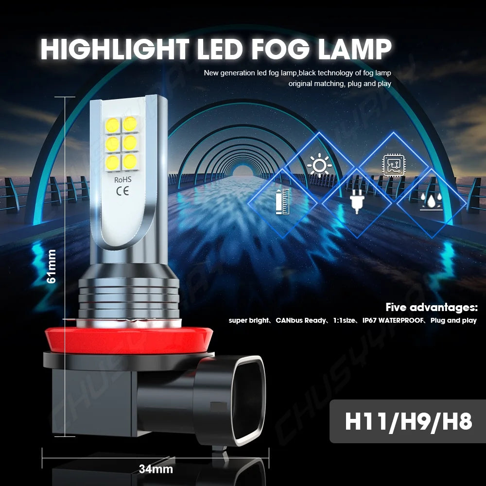 4X H4+H11 LED Headlight High&Low Beam Fog Light Bulb Kit F11775