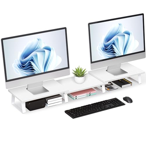 Large Dual Monitor Stand Wood Light Gray G317