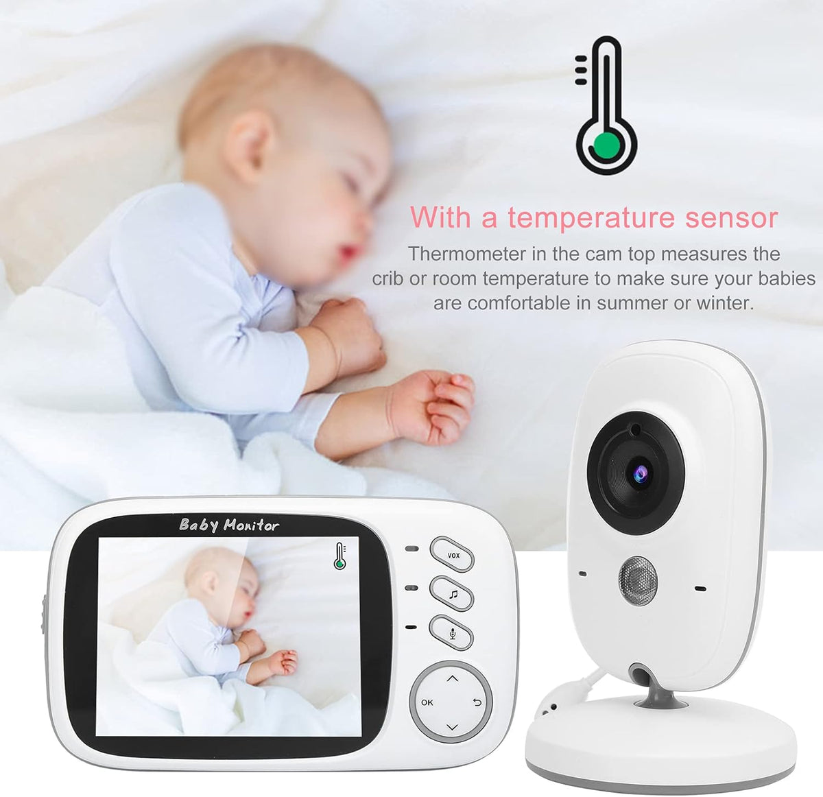 Video Baby Monitor 3.2In Display, 2.4 GHZ Wireless, 2-Way Audio, Night Vision M65745