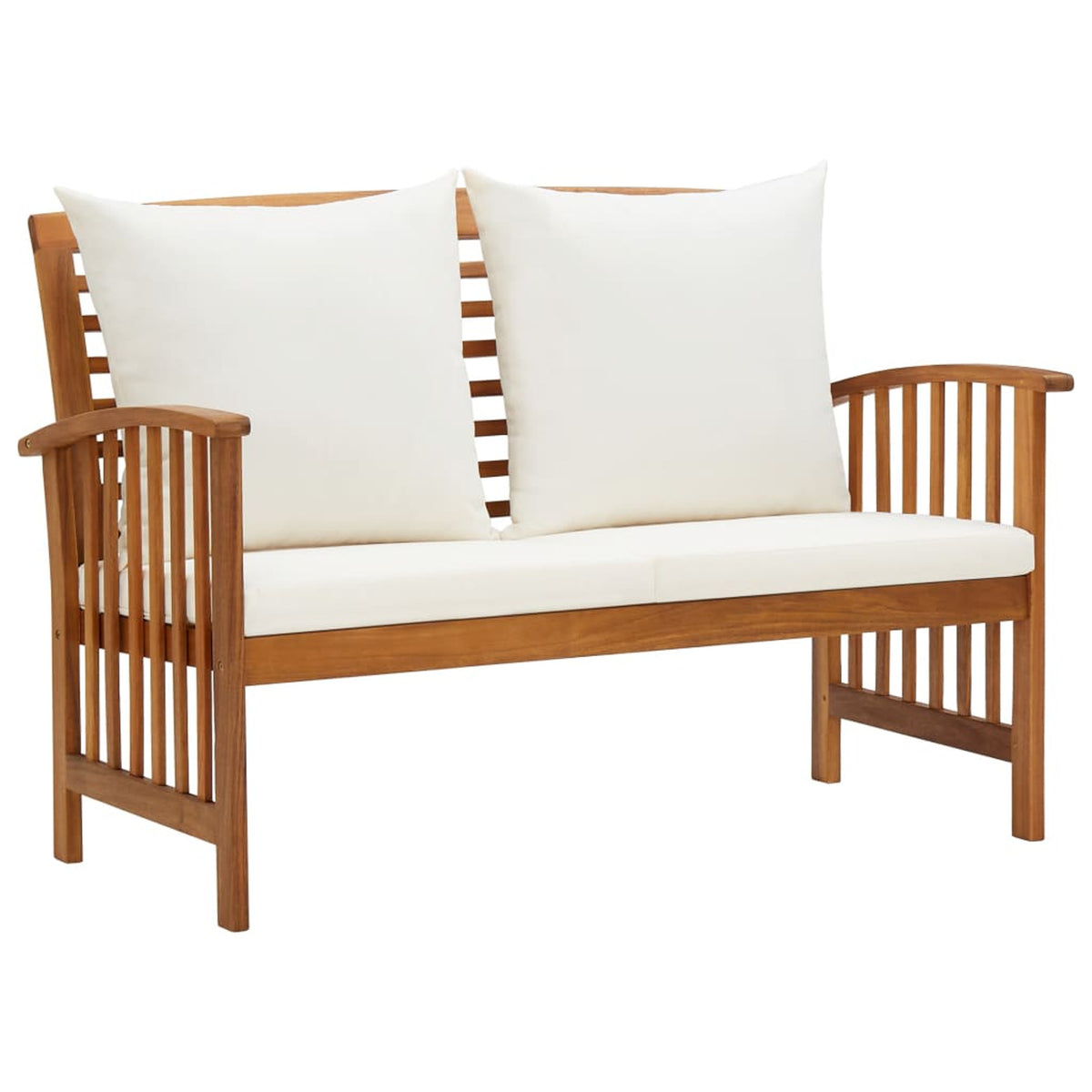 5 Piece Patio Lounge Set Cream White Cushioned Acacia Wood Outdoor Sofa Set M137