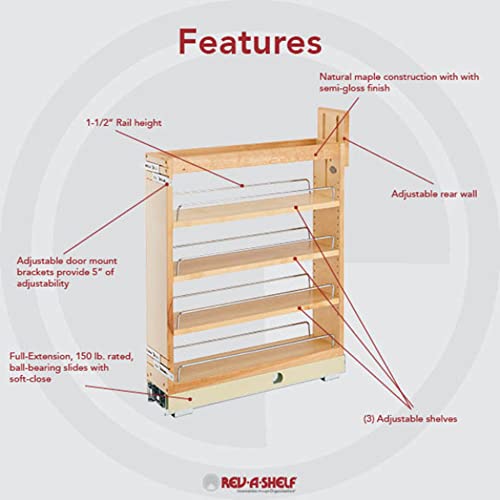 8" Pull Out Shelf Organizer for Base Cabinets, Wooden Slide Out Rack with Soft-Close E292