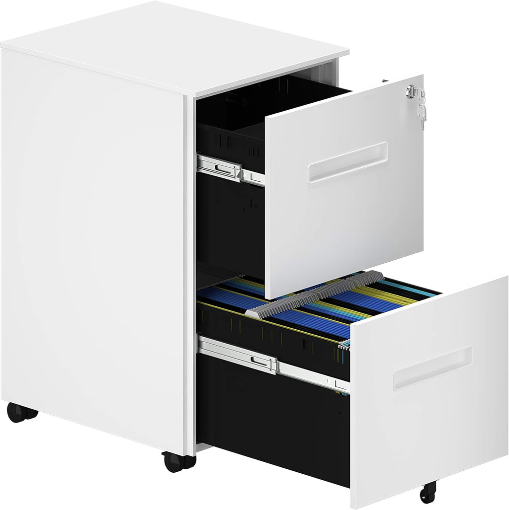 White 2-Drawer Mobile File Cabinet with Lock S95464