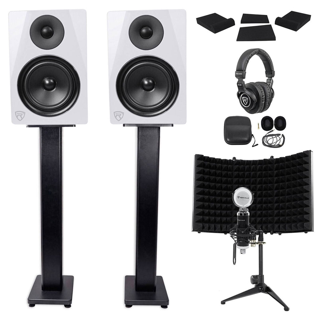 Studio Monitors with Stands, Headphones, Mic, Shield W779