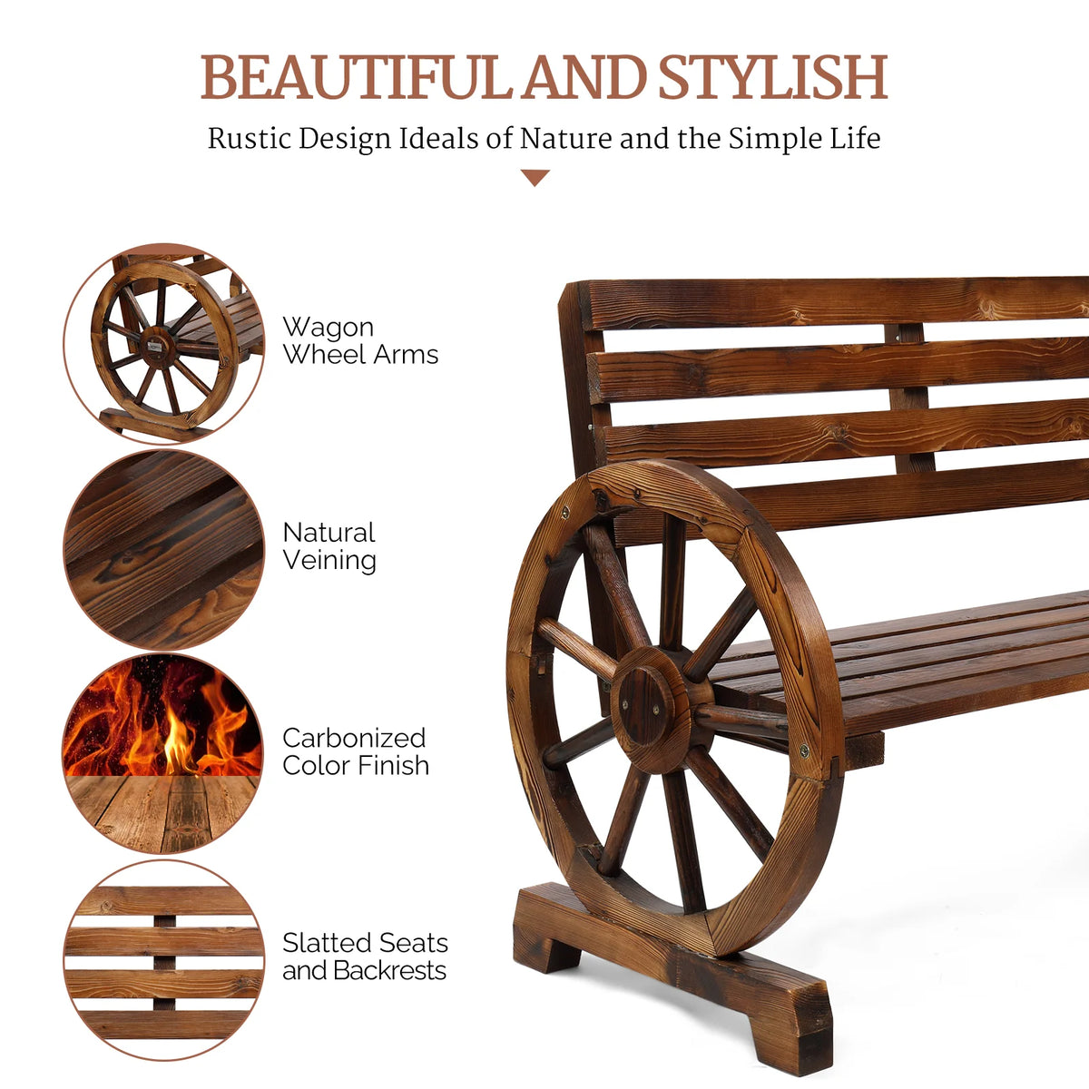 Rustic Wooden Wagon Wheel Bench B917