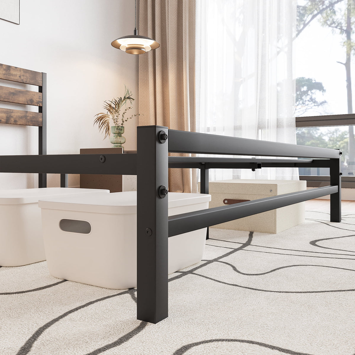 Queen Size Platform Bed Frame with Wood Headboard P583
