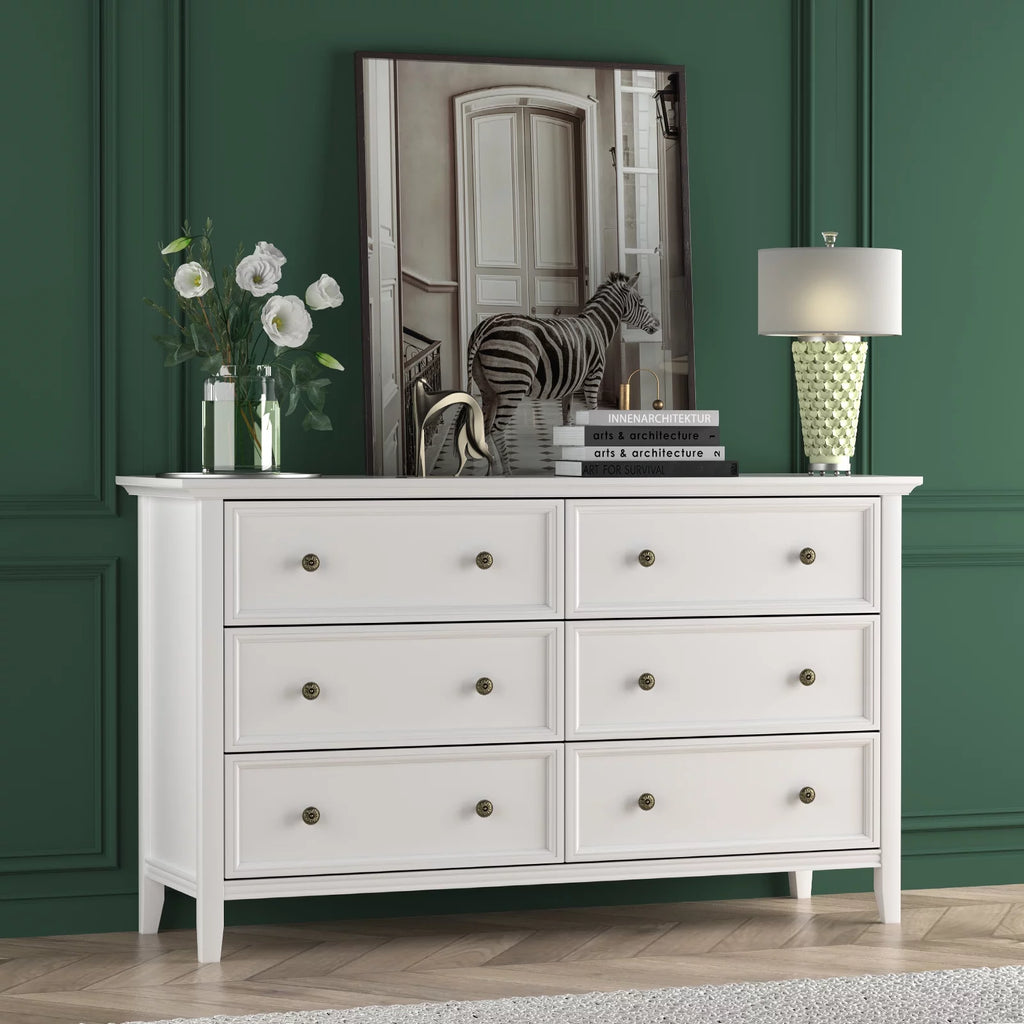White 6 Drawer Solid Wood Dresser I652154
