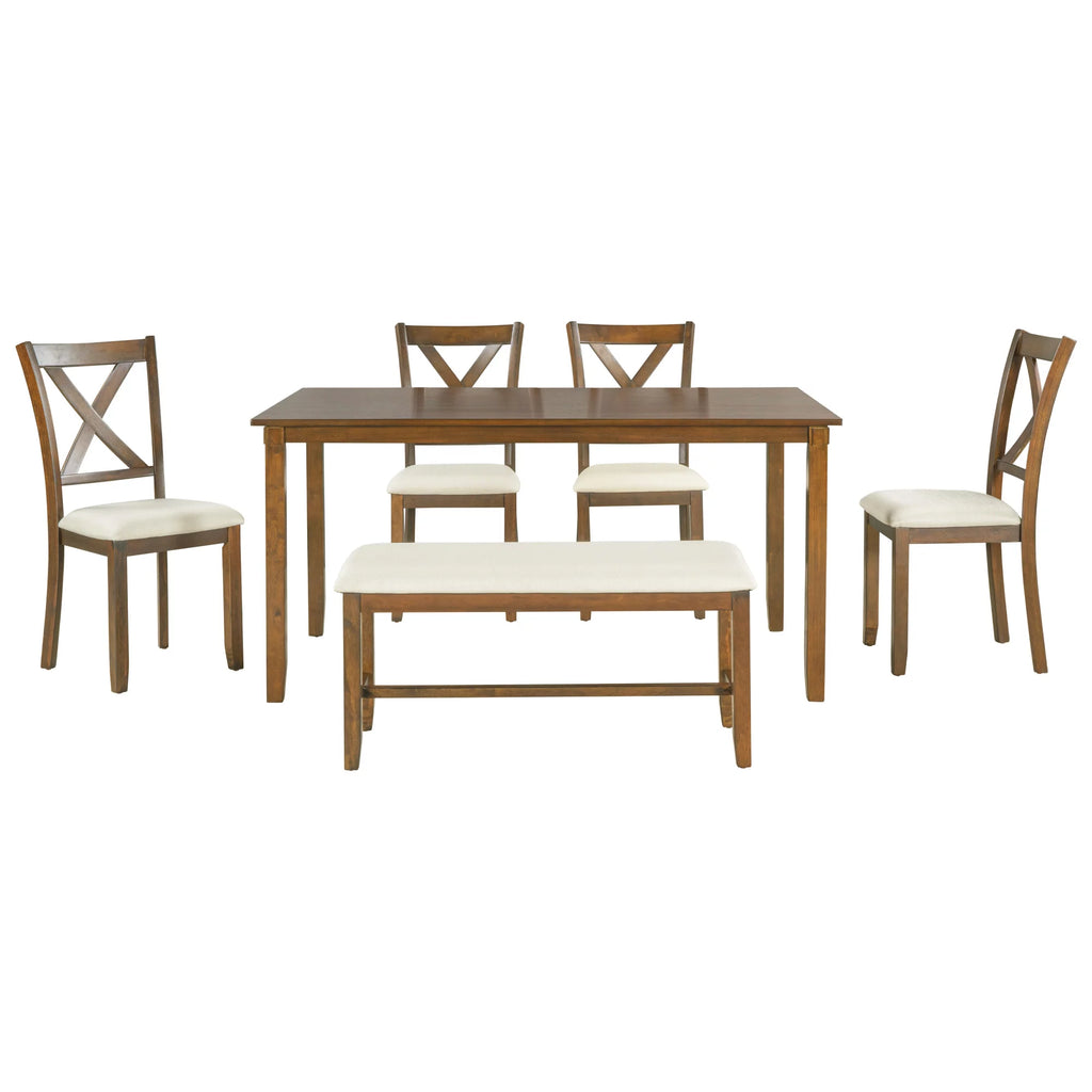 6-Piece Dining Table Set with 4 Upholstered Chairs and Bench Z405