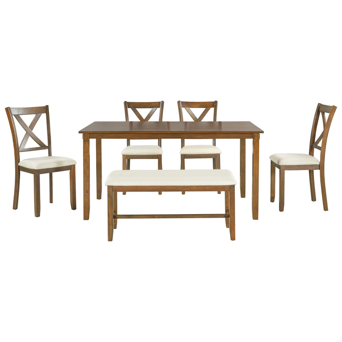 6-Piece Dining Table Set with 4 Upholstered Chairs and Bench Z405