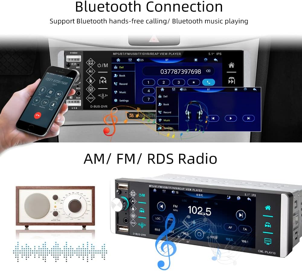 5.1 Inch Touchscreen Car Stereo with Bluetooth, Backup Camera, AM/FM Radio Z7319