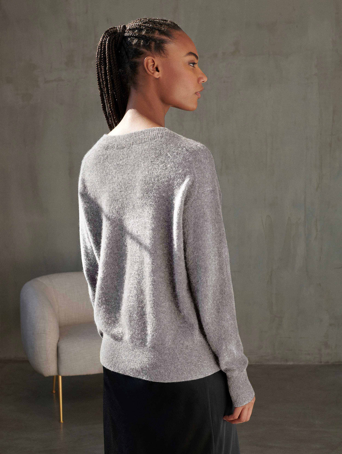Gray Cashmere V Neck Sweater X900999