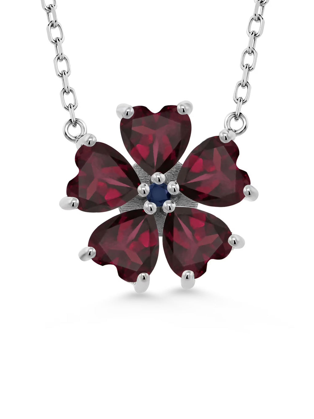 925 Sterling Silver Red Rhodolite Garnet and Blue Sapphire Pendant Necklace with 18 inch Chain T6551