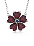 925 Sterling Silver Red Rhodolite Garnet and Blue Sapphire Pendant Necklace with 18 inch Chain T6551