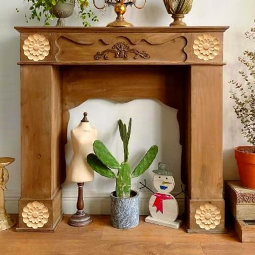 4Pcs Round Wood Appliques for Furniture Decoration (3.15"x3.15") C40966