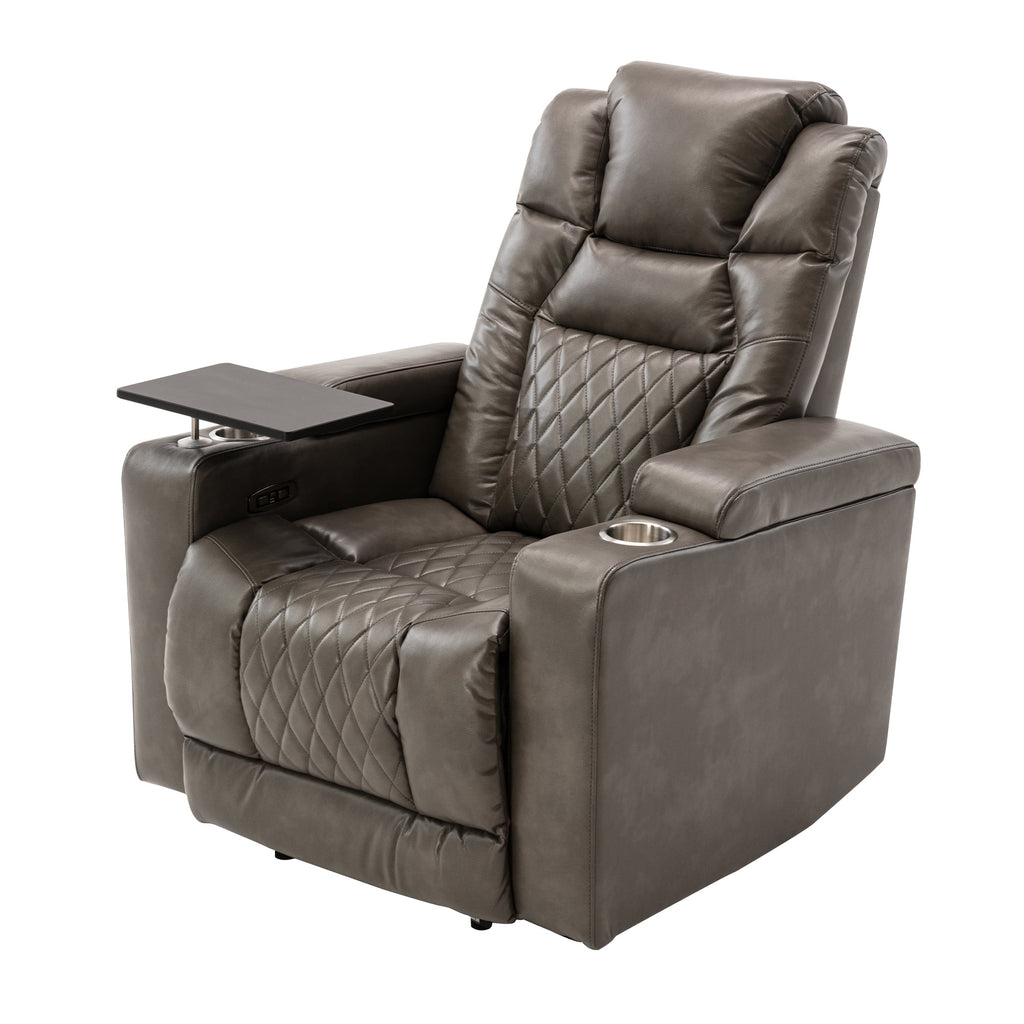 Power Motion Recliner with USB Charging Port and Hidden Arm Storage, 2 Cup Holders and 360° Swivel Tray Table Z483483