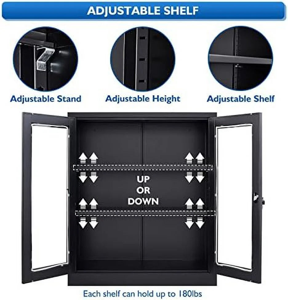 Metal Locking Cabinet with 2 Glass Doors and 4 Adjustable Shelves N575907