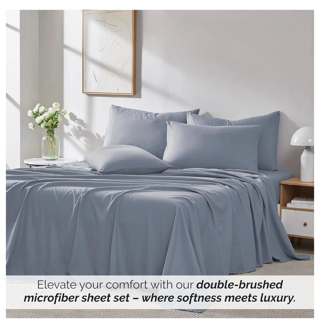 6-Piece King Microfiber Sheet Set with 21" Deep Fitted Sheet, Slate Blue P301599