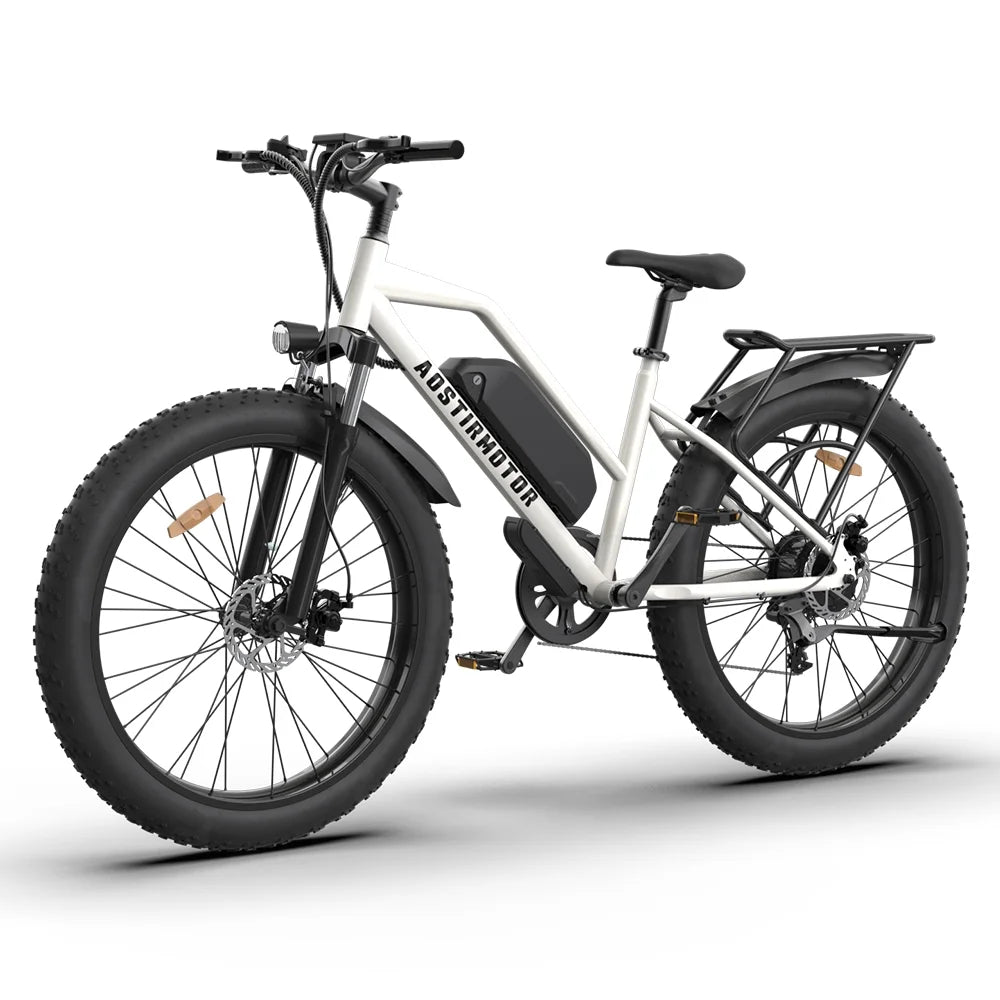 750W Electric Bike Fat Tire 48V 13AH Removable Lithium Battery White P6291