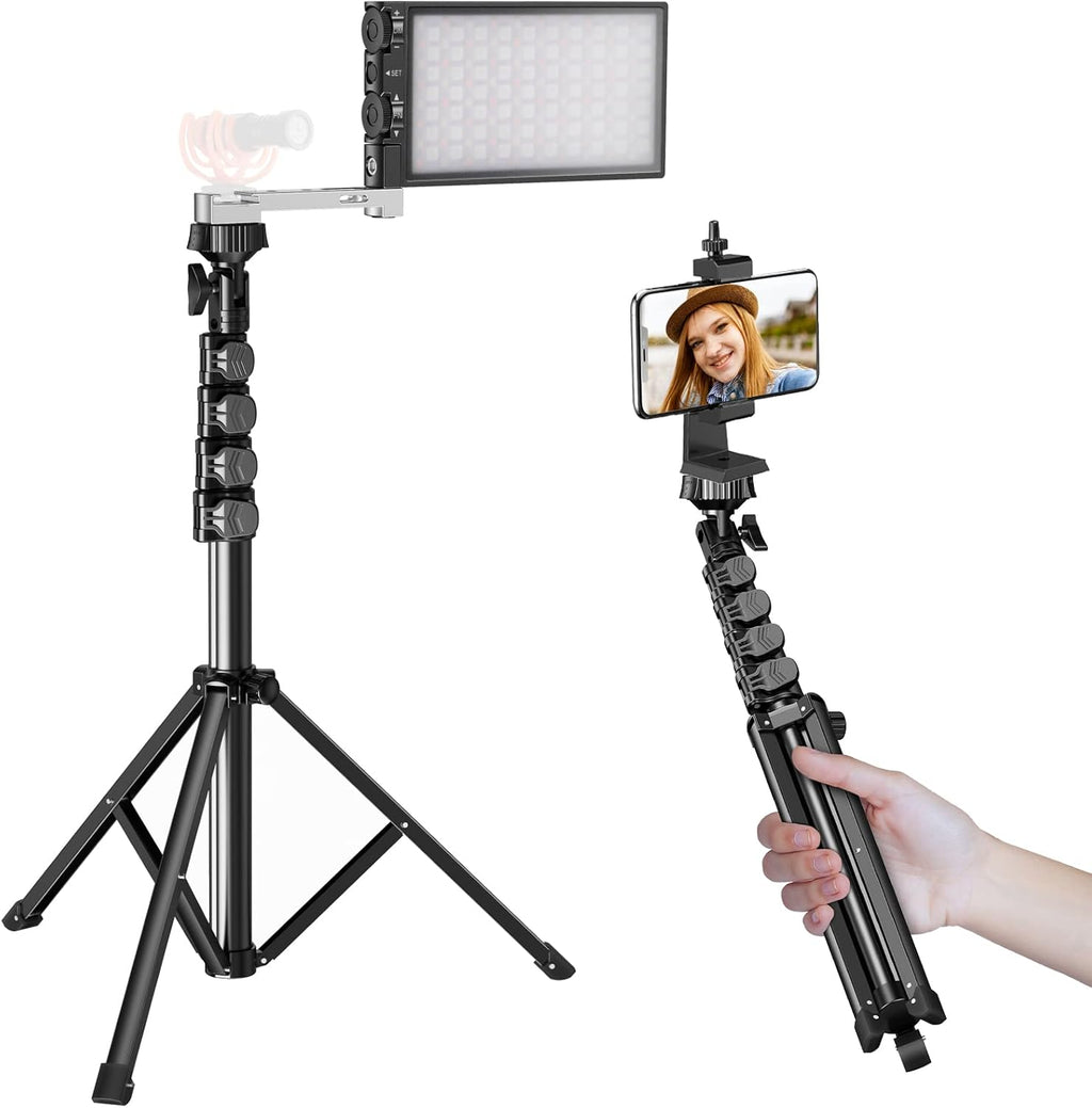 RGB Video Lighting with Portable Tripod Stand, LED Camera Light Kit, 8500K Light Panel with Aluminum Alloy Body D108