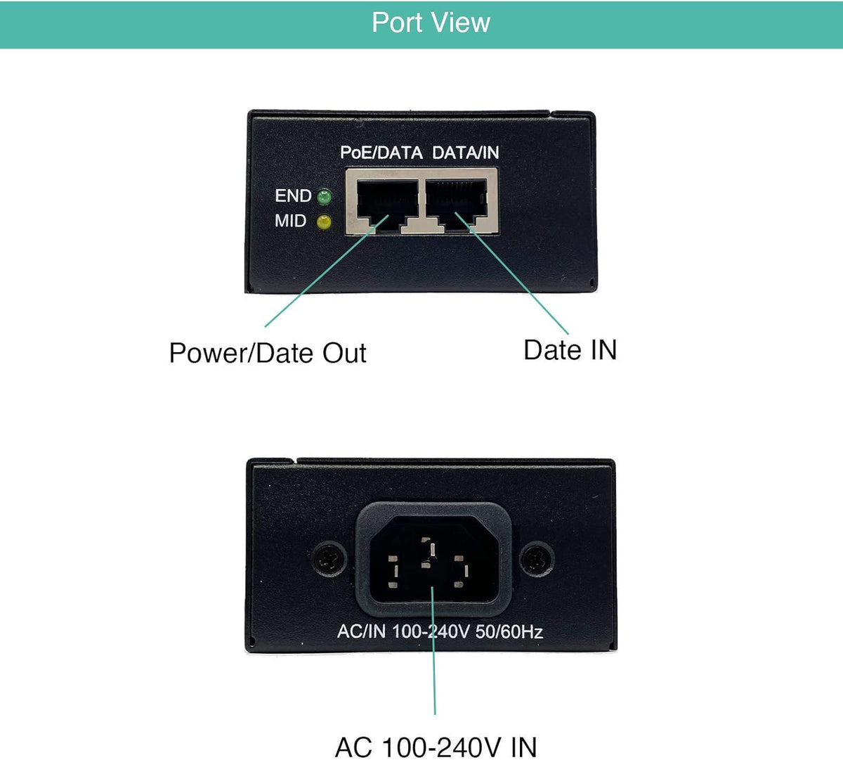 30W Gigabit Single Port Power Over Ethernet PoE Injector W795