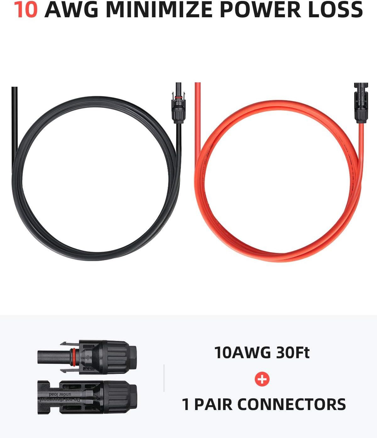30 Feet 10AWG Solar Extension Cable with Connectors N9037