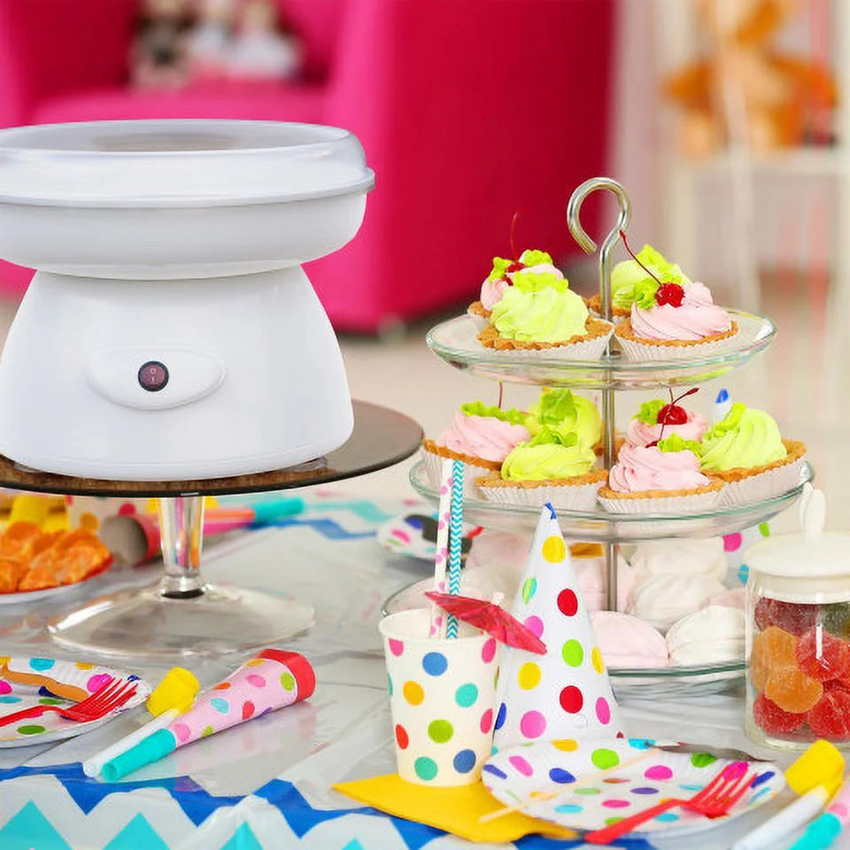 White Countertop Cotton Candy Machine with Scoop and 10 Sticks Q844