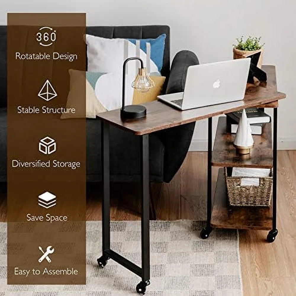 L-Shaped Corner Desk with 2-Tier Mobile End Table V92827