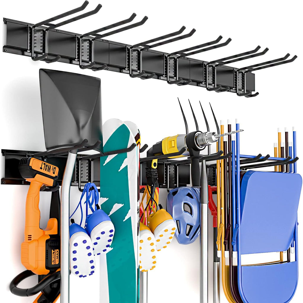 48 Inch Wall Mounted Tool Storage Rack with 6 Adjustable Hooks and 3 Rails Pack of 2 A7961