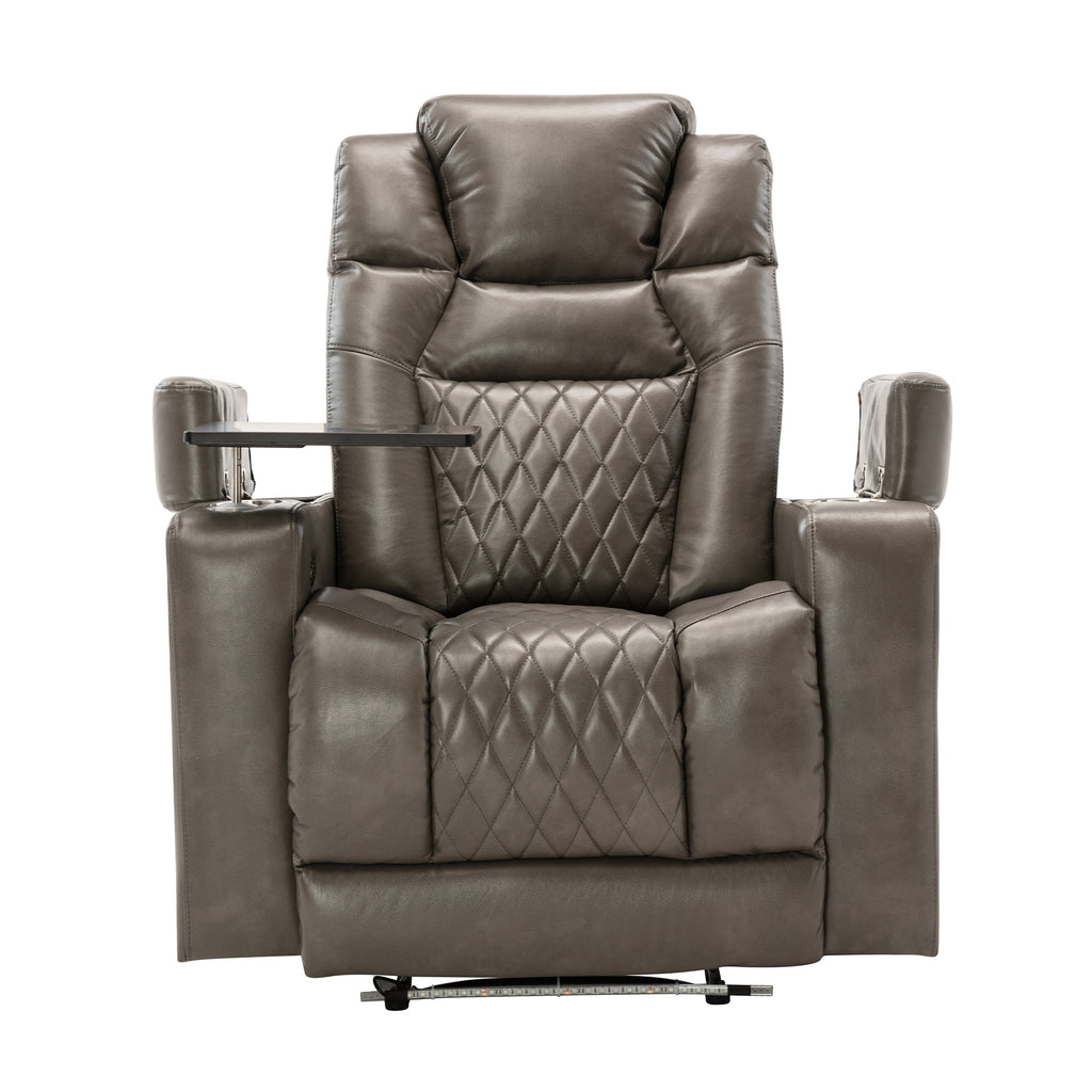 Power Motion Recliner with USB Charging Port and Hidden Arm Storage, 2 Cup Holders and 360° Swivel Tray Table Z483483