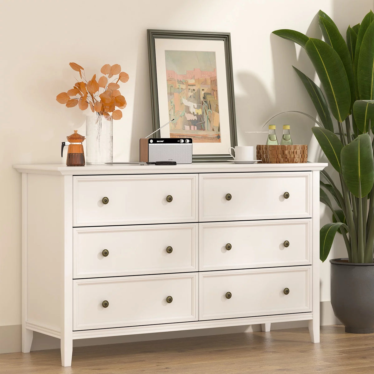 White 6 Drawer Solid Wood Dresser I652154